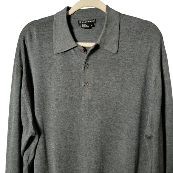 Tulliano Mens Gray Silk Cotton Old Money Long Sleeve Knit Polo Sweater Large - Picture 3 of 7